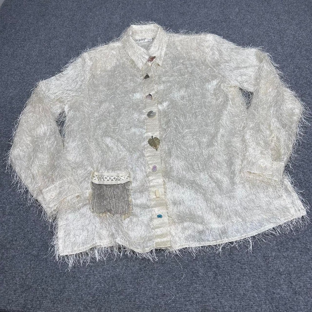 Lee Andersen White Fringe Button up Blouse with Unique Buttons Size Small